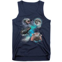 Moo Deng Three Moo Deng Moon Funny Hippo Universe Galaxy Tank Top