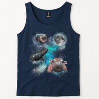 Moo Deng Three Moo Deng Moon Funny Hippo Universe Galaxy Tank Top