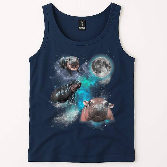 Moo Deng Three Moo Deng Moon Funny Hippo Universe Galaxy Tank Top