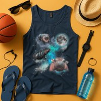 Moo Deng Three Moo Deng Moon Funny Hippo Universe Galaxy Tank Top