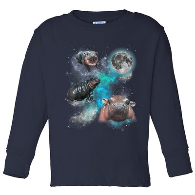Moo Deng Three Moo Deng Moon Funny Hippo Universe Galaxy Toddler Long Sleeve Shirt