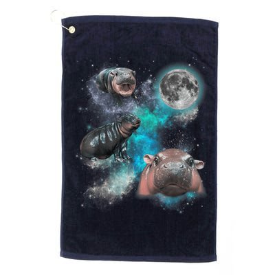Moo Deng Three Moo Deng Moon Funny Hippo Universe Galaxy Golf Towel