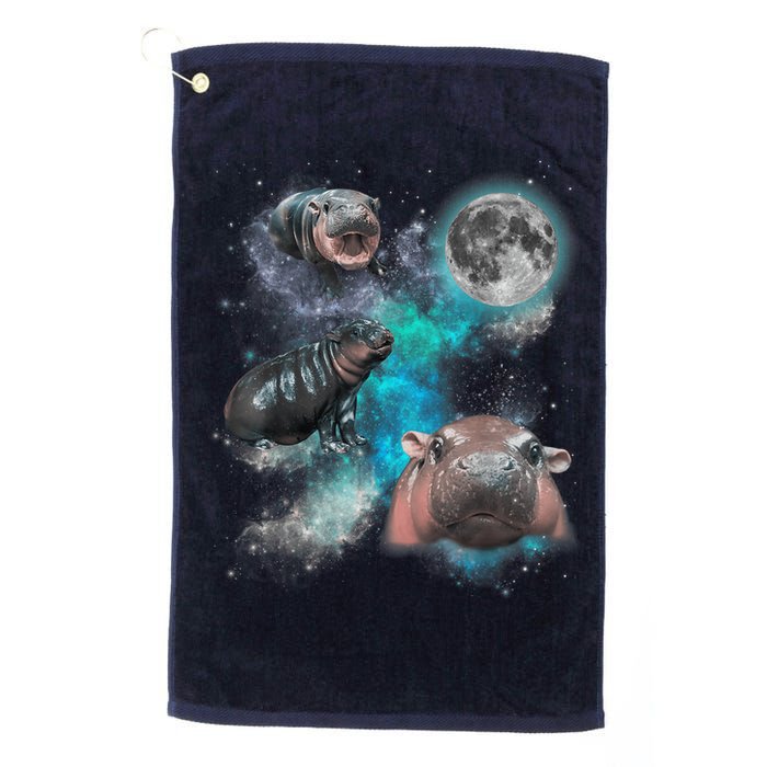 Moo Deng Three Moo Deng Moon Funny Hippo Universe Galaxy Golf Towel