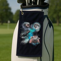 Moo Deng Three Moo Deng Moon Funny Hippo Universe Galaxy Golf Towel