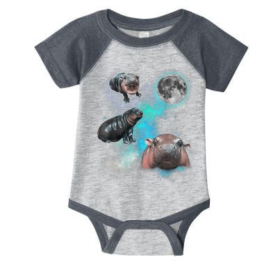 Moo Deng Three Moo Deng Moon Funny Hippo Universe Galaxy Infant Baby Jersey Bodysuit