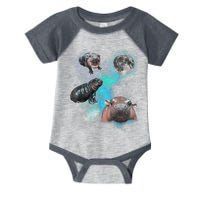 Moo Deng Three Moo Deng Moon Funny Hippo Universe Galaxy Infant Baby Jersey Bodysuit