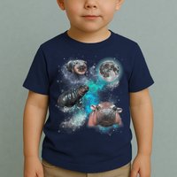 Moo Deng Three Moo Deng Moon Funny Hippo Universe Galaxy Toddler T-Shirt