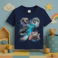 Moo Deng Three Moo Deng Moon Funny Hippo Universe Galaxy Toddler T-Shirt