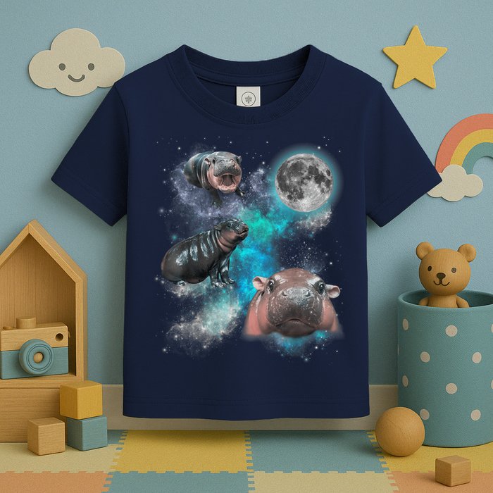 Moo Deng Three Moo Deng Moon Funny Hippo Universe Galaxy Toddler T-Shirt