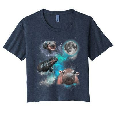 Moo Deng Three Moo Deng Moon Funny Hippo Universe Galaxy Crop Top