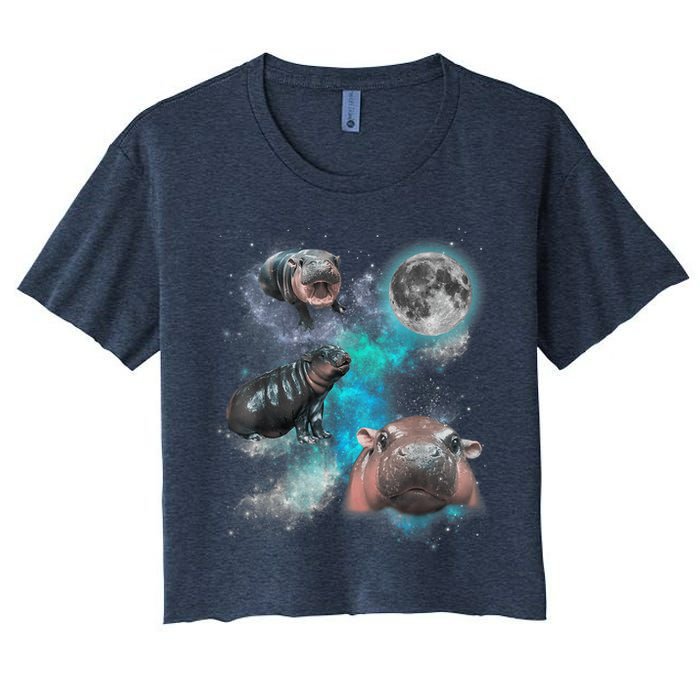 Moo Deng Three Moo Deng Moon Funny Hippo Universe Galaxy Crop Top