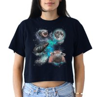 Moo Deng Three Moo Deng Moon Funny Hippo Universe Galaxy Crop Top