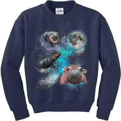 Moo Deng Three Moo Deng Moon Funny Hippo Universe Galaxy Kids Sweatshirt