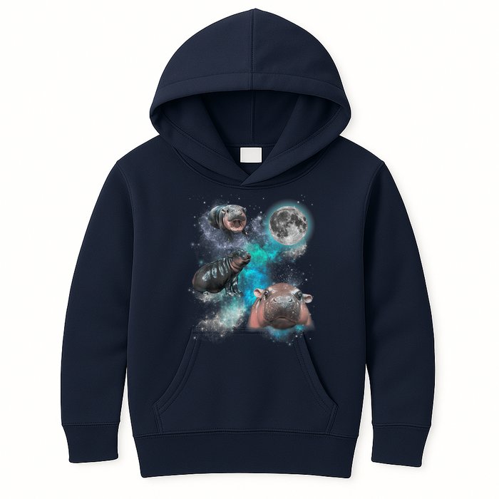 Moo Deng Three Moo Deng Moon Funny Hippo Universe Galaxy Kids Hoodie