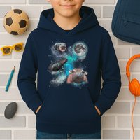 Moo Deng Three Moo Deng Moon Funny Hippo Universe Galaxy Kids Hoodie