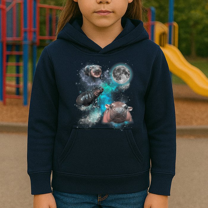 Moo Deng Three Moo Deng Moon Funny Hippo Universe Galaxy Kids Hoodie