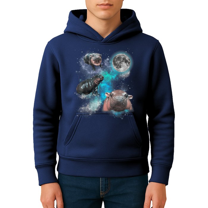 Moo Deng Three Moo Deng Moon Funny Hippo Universe Galaxy Kids Hoodie
