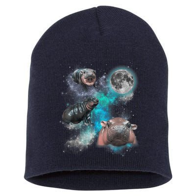 Moo Deng Three Moo Deng Moon Funny Hippo Universe Galaxy Short Acrylic Beanie