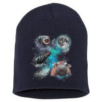 Moo Deng Three Moo Deng Moon Funny Hippo Universe Galaxy Short Acrylic Beanie