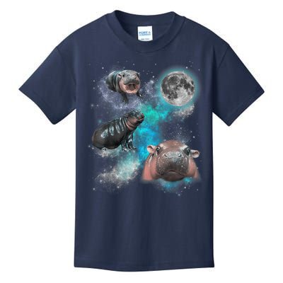 Moo Deng Three Moo Deng Moon Funny Hippo Universe Galaxy Kids T-Shirt