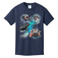 Moo Deng Three Moo Deng Moon Funny Hippo Universe Galaxy Kids T-Shirt