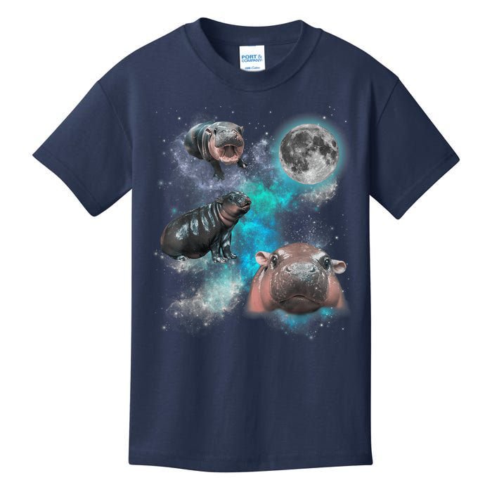 Moo Deng Three Moo Deng Moon Funny Hippo Universe Galaxy Kids T-Shirt