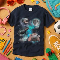 Moo Deng Three Moo Deng Moon Funny Hippo Universe Galaxy Kids T-Shirt