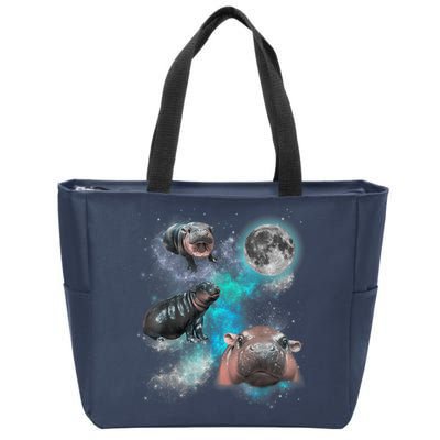 Moo Deng Three Moo Deng Moon Funny Hippo Universe Galaxy Zip Tote Bag