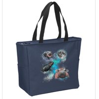 Moo Deng Three Moo Deng Moon Funny Hippo Universe Galaxy Zip Tote Bag
