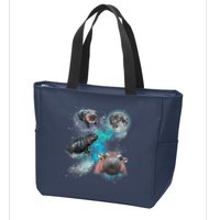 Moo Deng Three Moo Deng Moon Funny Hippo Universe Galaxy Zip Tote Bag