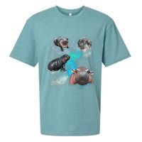 Moo Deng Three Moo Deng Moon Funny Hippo Universe Galaxy Sueded Cloud Jersey T-Shirt