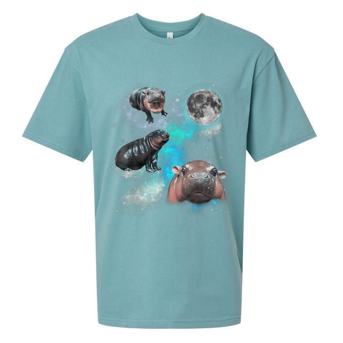 Moo Deng Three Moo Deng Moon Funny Hippo Universe Galaxy Sueded Cloud Jersey T-Shirt