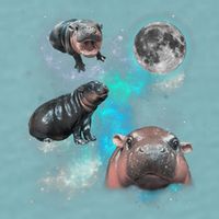Moo Deng Three Moo Deng Moon Funny Hippo Universe Galaxy Sueded Cloud Jersey T-Shirt