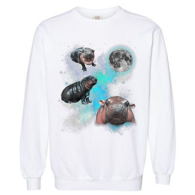 Moo Deng Three Moo Deng Moon Funny Hippo Universe Galaxy Garment-Dyed Sweatshirt