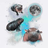 Moo Deng Three Moo Deng Moon Funny Hippo Universe Galaxy Garment-Dyed Sweatshirt