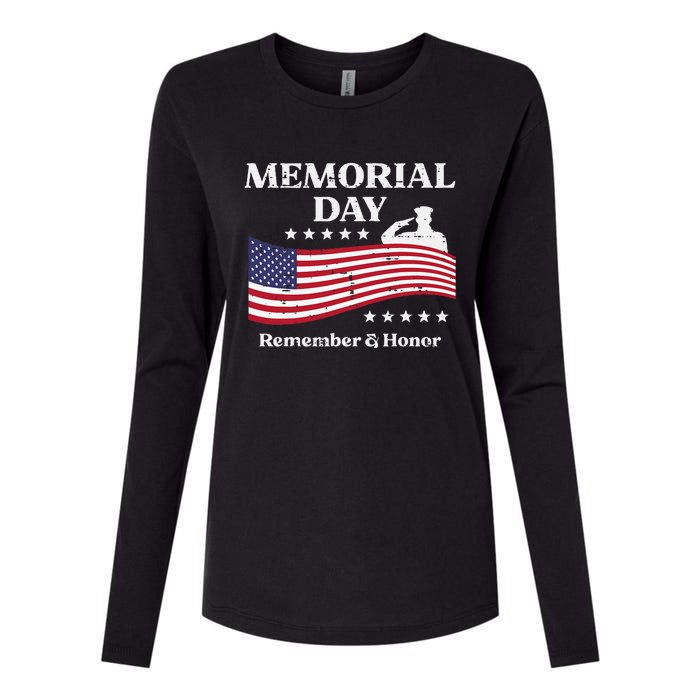 Memorial Day Usa Flag Remember Honor Patriot Womens Cotton Relaxed Long Sleeve T-Shirt