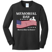 Memorial Day Usa Flag Remember Honor Patriot Kids Long Sleeve Shirt