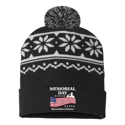 Memorial Day Usa Flag Remember Honor Patriot USA-Made Snowflake Beanie