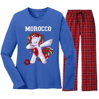 Morocco Dabbing Unicorn Moroccan Pride Moroccan Soccer Cool Gift Women's Long Sleeve Flannel Pajama Set 