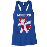 Morocco Dabbing Unicorn Moroccan Pride Moroccan Soccer Cool Gift Women's Racerback Tank