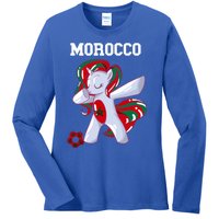 Morocco Dabbing Unicorn Moroccan Pride Moroccan Soccer Cool Gift Ladies Long Sleeve Shirt