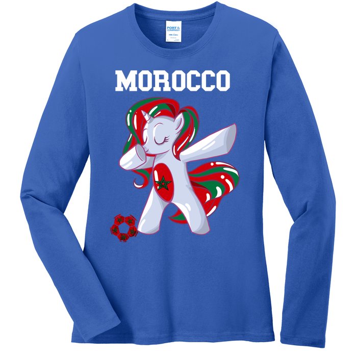 Morocco Dabbing Unicorn Moroccan Pride Moroccan Soccer Cool Gift Ladies Long Sleeve Shirt