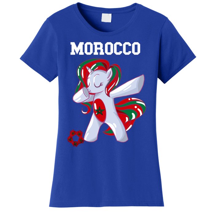 Morocco Dabbing Unicorn Moroccan Pride Moroccan Soccer Cool Gift Women's T-Shirt