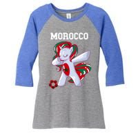 Morocco Dabbing Unicorn Moroccan Pride Moroccan Soccer Cool Gift Women's Tri-Blend 3/4-Sleeve Raglan Shirt