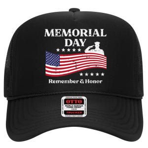 Memorial Day Usa Flag Remember Honor Patriot High Crown Mesh Back Trucker Hat