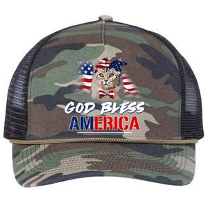 Memorial Day Veterans Day 4th Of July Patriotic Usa Cat Gift Retro Rope Trucker Hat Cap