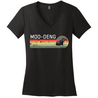 Moo Deng Vintage Women's V-Neck T-Shirt