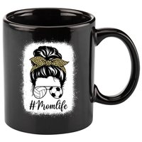 Mothers Day Volleyball And Soccer Mom Life Messy Bun Leopard 11oz C Handle Ceramic Mug