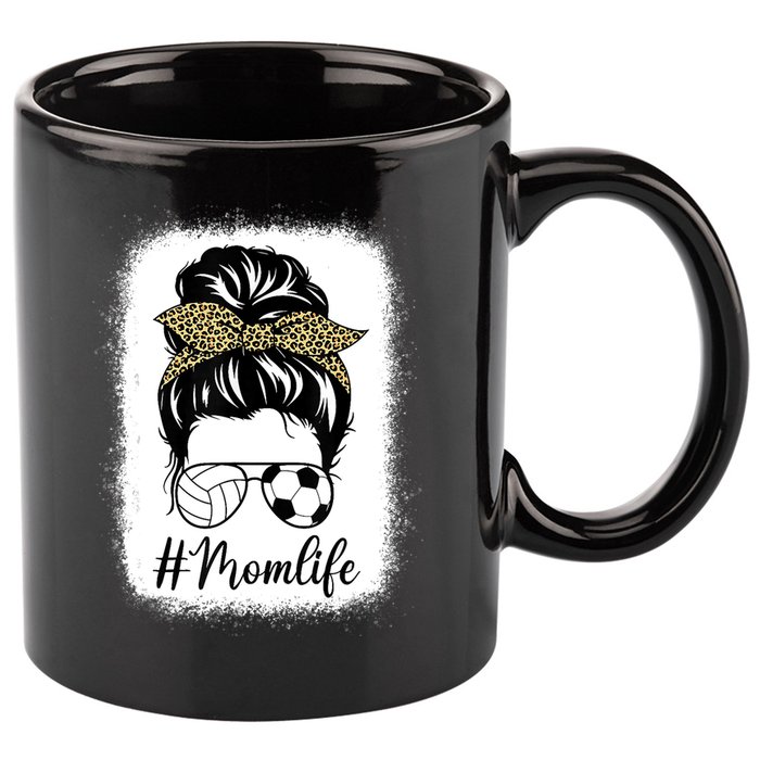 Mothers Day Volleyball And Soccer Mom Life Messy Bun Leopard 11oz C Handle Ceramic Mug