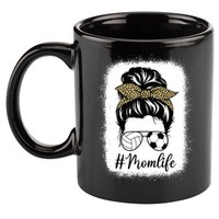 Mothers Day Volleyball And Soccer Mom Life Messy Bun Leopard 11oz C Handle Ceramic Mug